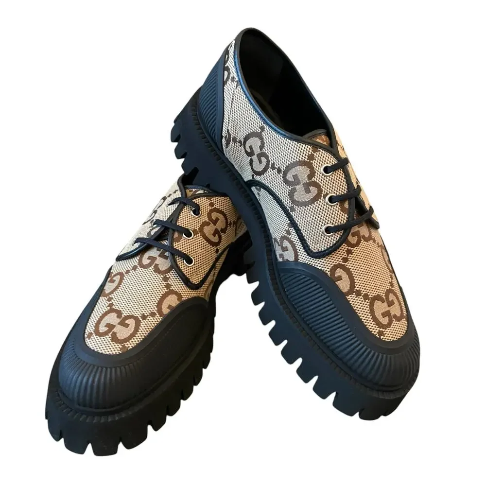 Gucci Maxi GG Supreme Shoes Camel Ebony Canvas Chunky Men's 12| US 12.5 NEW - Picture 8 of 16